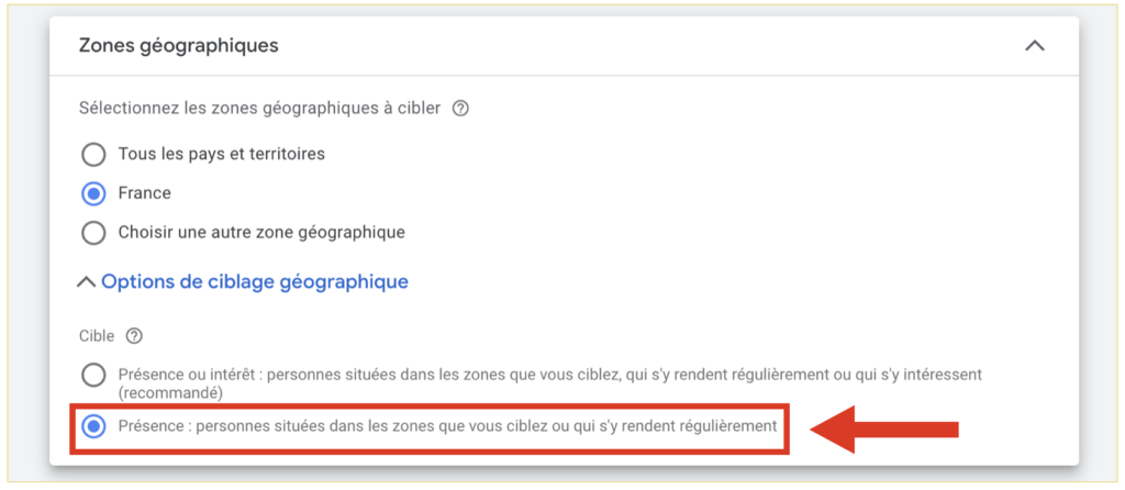 Ciblage géographique Google Ads