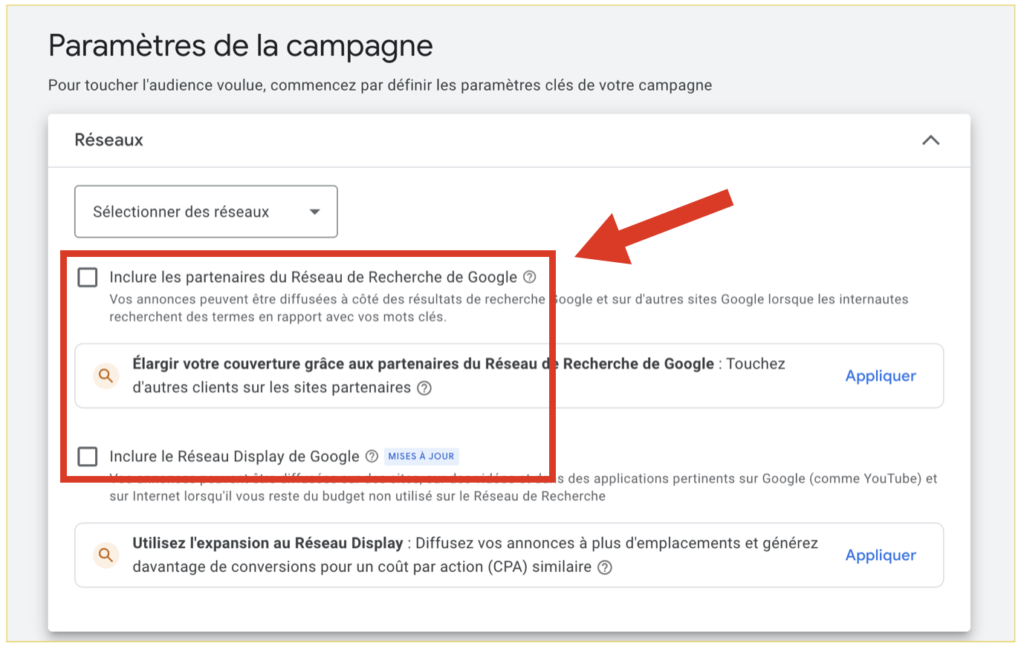 Paramètres Google Ads